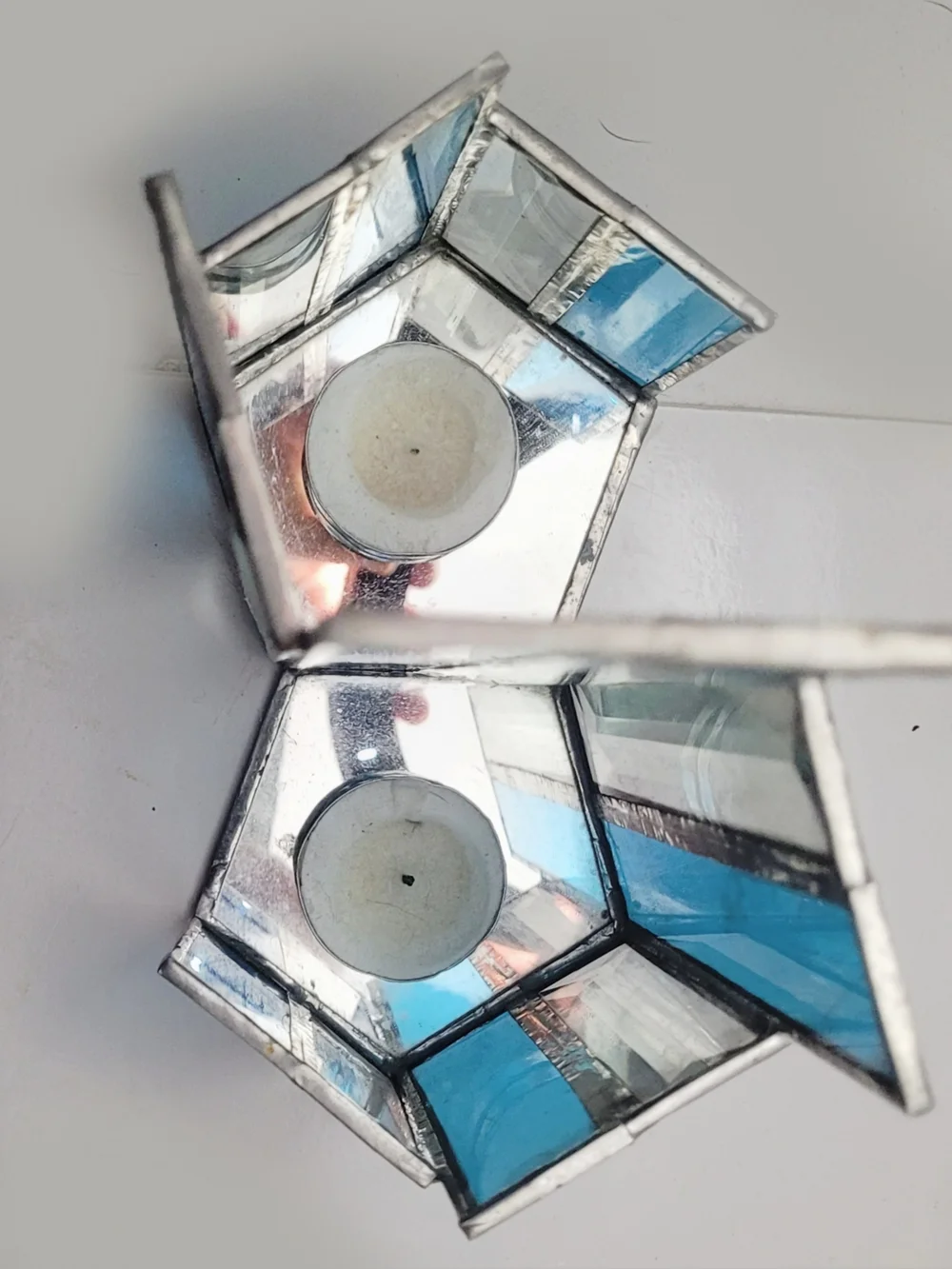 Vintage Unique Handmade Beveled Stained Glass Dual Candle Holder